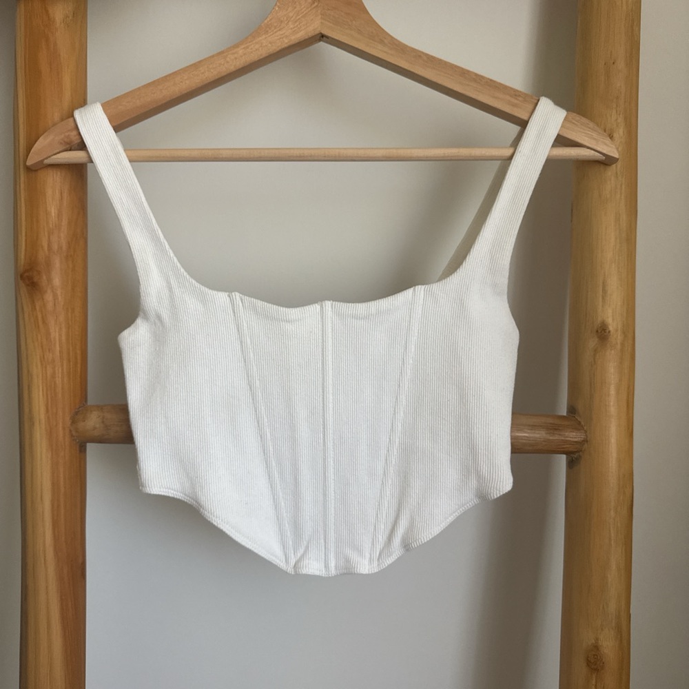 White Ribbed Crop Top - Picture 2 of 4